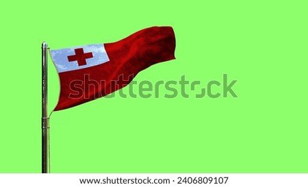 waving flag of Tonga for any holiday on chroma key screen, isolated - object 3D illustration