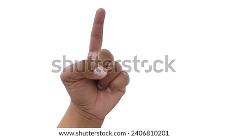 Mojokerto, Indonesia - December 31, 2023: Finger pose forming the number 1
