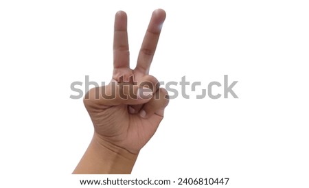 Mojokerto, Indonesia - December 31, 2023: Finger pose forming the number 2