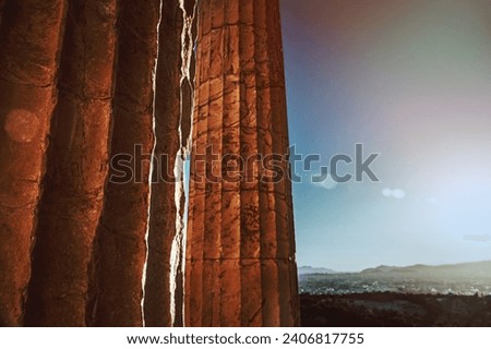 Closeup Photo of a Beautiful Vintage Columns over Blue Sky Background. Parthenon Temple in Athens. Greece. Europe.