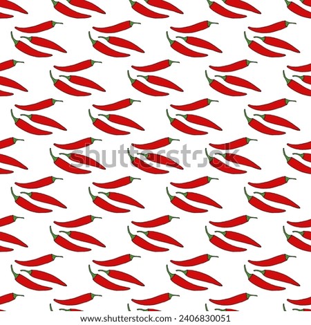 Red chilli pepper seamless pattern. Hand drawing vector illustration