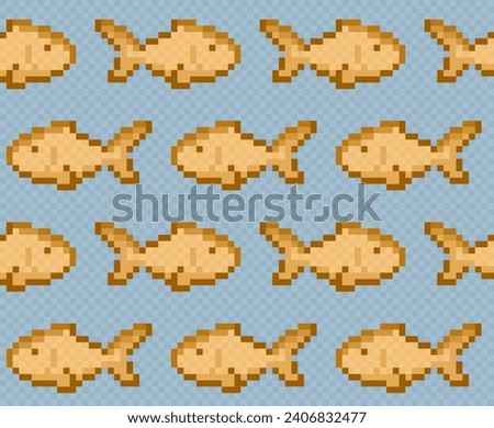 The seamless pixel background with sea and fish. 
