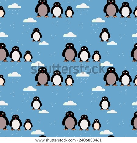 Penguins playing in the snow  seamless pattern Valeantime concept.