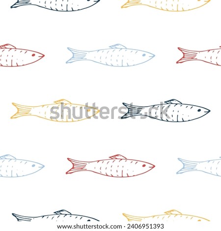 Fish Seamless pattern. Fish Cartoon doodle, illustration.