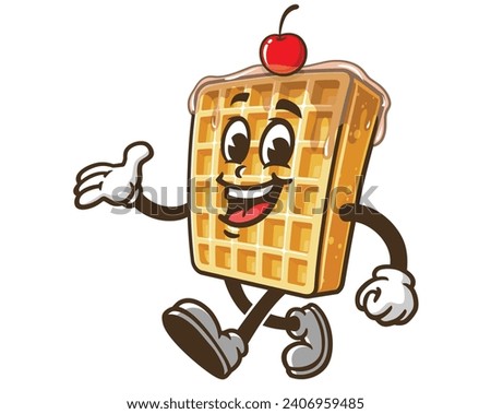 walking Waffle cartoon mascot illustration character vector clip art