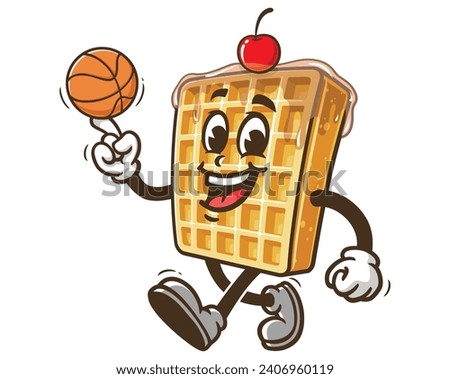Waffle playing basketball cartoon mascot illustration character vector clip art