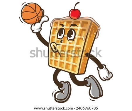 Waffle playing slum dunk basketball cartoon mascot illustration character vector clip art