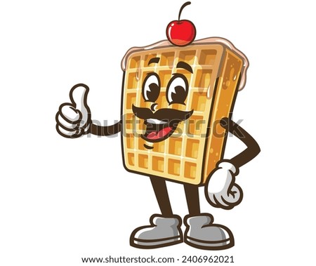 Waffle with mustache cartoon mascot illustration character vector clip art