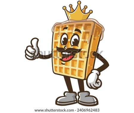 Waffle King cartoon mascot illustration character vector clip art