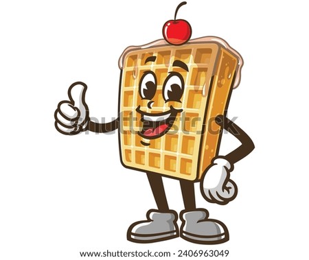 Waffle with thumbs up cartoon mascot illustration character vector clip art