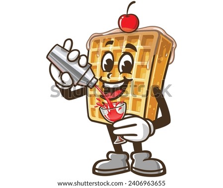 Waffle is making a cocktail cartoon mascot illustration character vector clip art