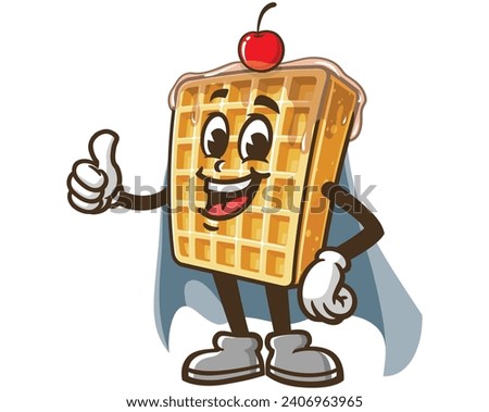 Waffle with caped superhero cartoon mascot illustration character vector clip art