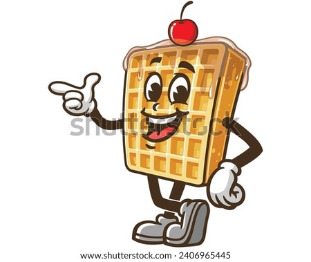 Waffle with pointing hand cartoon mascot illustration character vector clip art