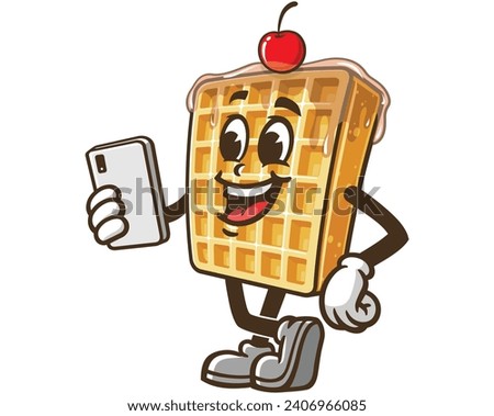 Waffle with gadget cartoon mascot illustration character vector clip art