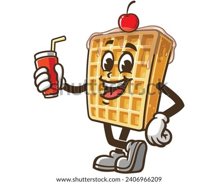 Waffle with soft drink cartoon mascot illustration character vector clip art