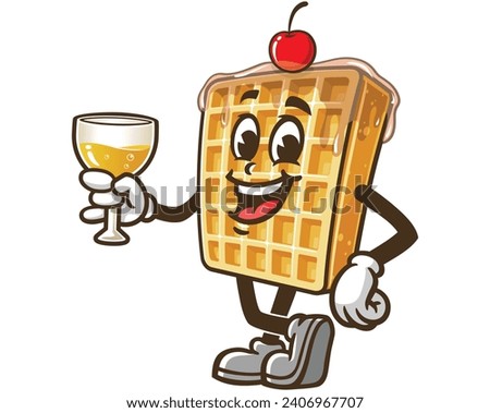 Waffle with a glass of drink cartoon mascot illustration character vector clip art