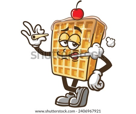 smoking Waffle cartoon mascot illustration character vector clip art
