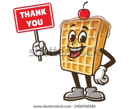 Waffle with thank you sign board cartoon mascot illustration character vector clip art