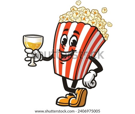 Popcorn with a glass of drink cartoon mascot illustration character vector hand drawn clip art