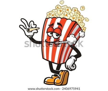 smoking Popcorn cartoon mascot illustration character vector hand drawn clip art
