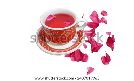 Rose flower tea is very good for health isolated on white background 