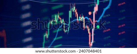 Abstract glowing forex chart interface wallpaper. Investment, trade, stock, finance and analysis Royalty-Free Stock Photo #2407048401