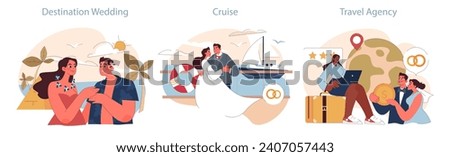 Honeymoon concept. Exotic nuptials, luxury sea voyages, and consultations with travel experts capture the essence of romantic escapes. Royalty-Free Stock Photo #2407057443