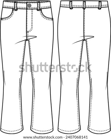 KID GIRLS AND TEENS BOTTOM WEAR DENIM JEANS BOOTCUT PANT FRONT AND BACK FASHION FLAT DESIGN VECTOR ILLUSTRATION
