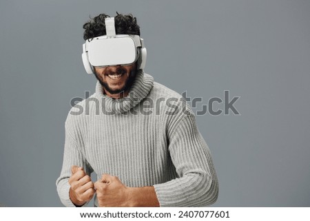 Man glasses innovation device virtual modern reality digital technology vr tech goggles