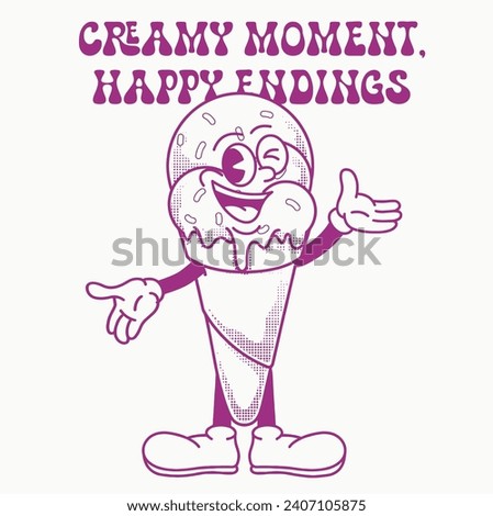 Ice Cream Character Design With Slogan Creamy moment, happy endings