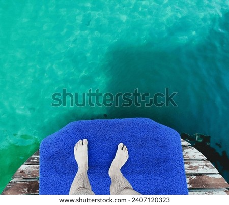 Human legs on pantone, against the backdrop of the sea in Turkey
