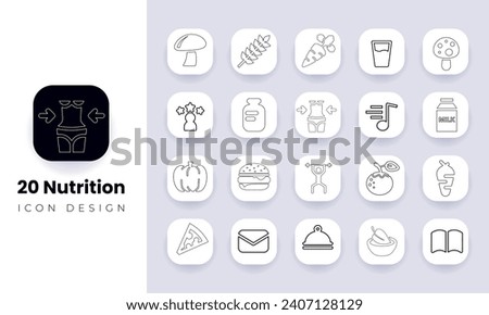 Web Set of Nutrition, Healthy food and Detox Diet Vector Icons.