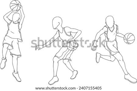 collection of vector line art of basketball players