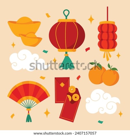 Happy Chinese new year festival element. Year of the dragon. red, gold and white colors. Vector illustration decorative elements for Poster, Banner, Greeting, Card, Flyer, Cover, Post. Chinese dragon.