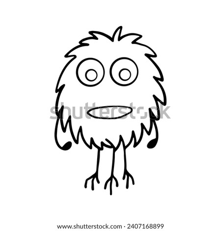 Cute and Funny Monster Outline Cartoon for Coloring Book. Hand-Drawn Cartoon Monster Illustration