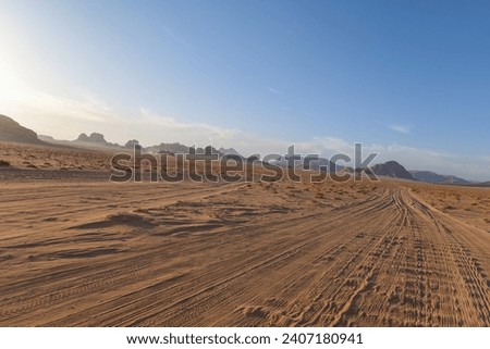 View of the rocky desert landscape of Wadi Rum, Jordan