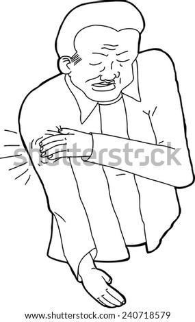 Outline cartoon of man in pain holding shoulder