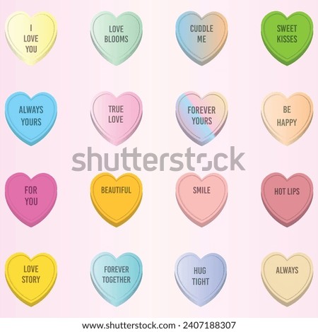 Love heart Sweets or Candy with gradient fills isolated on a white background.  Sweets for Valentines Day, Retro Valentines Day