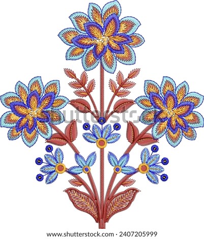 Traditional Mughal Art Embroidery work new indian style neckline embroidery design A beautiful new ornament ethnic style embroidery bunch design of flowers as mughul art work pattern