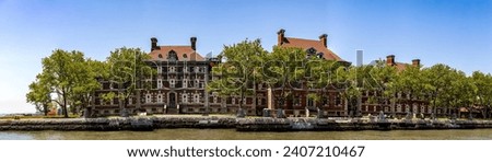 Wonderful panoramic photograph of the immigration museum building which is located on Ellis Island in New York (USA).