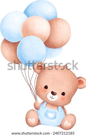 baby teddy bear icon (vector) holding a balloon