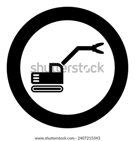 Sloopkraan building machine demolish wrecking cut knife crane truck icon in circle round black color vector illustration image solid outline style