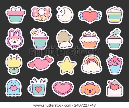 Beautiful different elements and characters of a happy lifestyle. Sticker Bookmark. Hand style. Vector drawing. Collection of design.