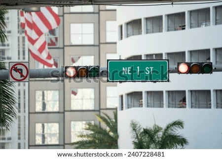 American street traffic light in Miami, Florida. USA transportation