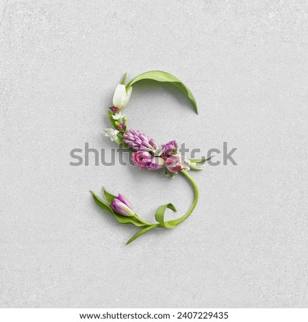 Letter - S made of flowers. Isolated on a white.