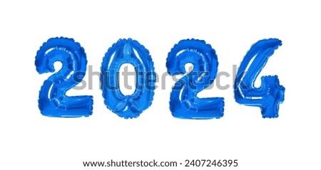 Happy New 2024 Year. Bright number shaped balloons isolated on white