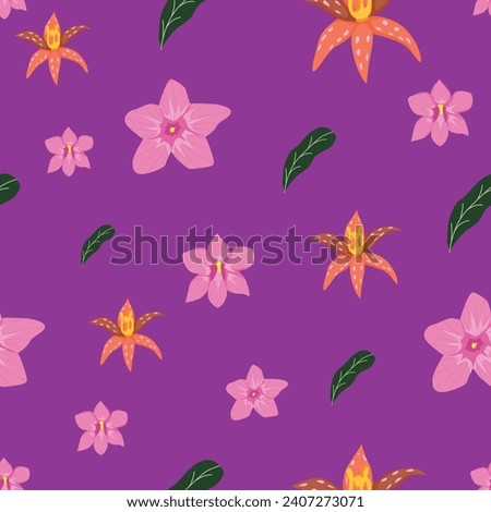 Vector seamless floral pattern with orchid flowers. Hand-drawn surface    pattern illustration decorative background