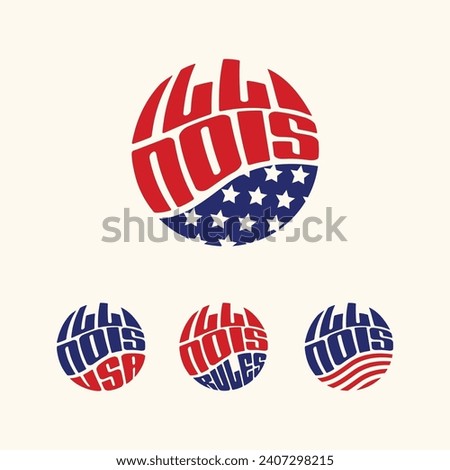 Illinois USA patriotic sticker or button set. Vector illustration for travel stickers, political badges, marketing.
