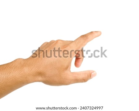 Men's hands making gestures like  I'm pointing at something.  or touch the phone screen  Isolated on white background. Royalty-Free Stock Photo #2407324997
