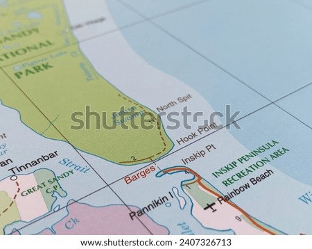 Map of the southern tip of Fraser Island, Queensland, Australia, world tourism, travel destination